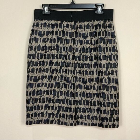CLASSIQUES ENTIER Pencil Skirt Black Khaki Abstract Print Silk Wool Sz 10 - Picture 4 of 4